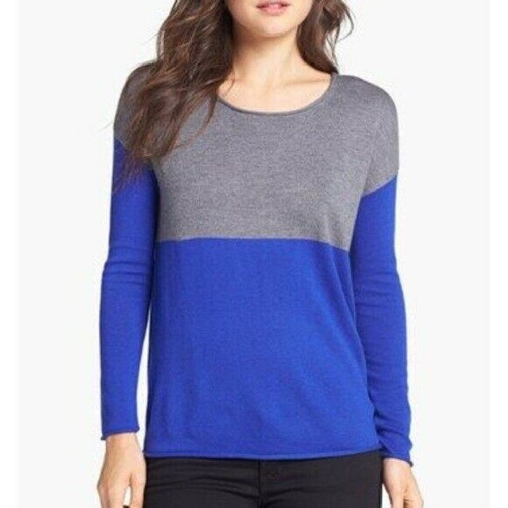 EUC Splendid Cashmere Blend Colorblock Sweater Gray Blue Women's Size Medium